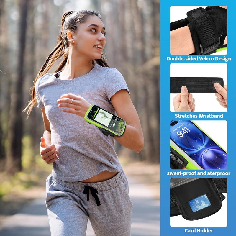 NITMTYOU Phone Holder for Running, Wrist Armband for Phone for Pro Max Plus SE (16/15/14/13/12/11/X/XR) Galaxy S24/S23/S22/S21, Waterproof Running Accessories with Adjustable Strap & Card Slot（Green - Image 4